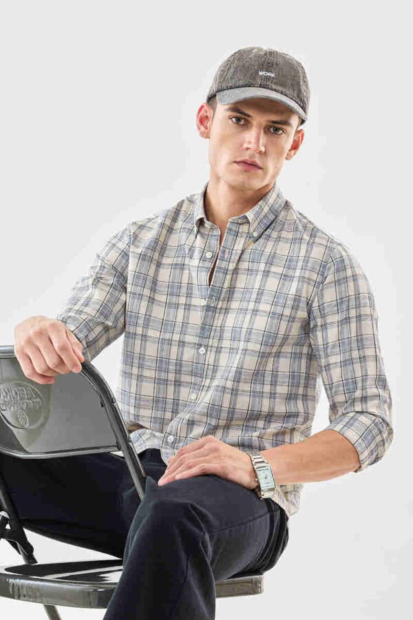Linen Blend Checks Slim Fit Shirt 1299